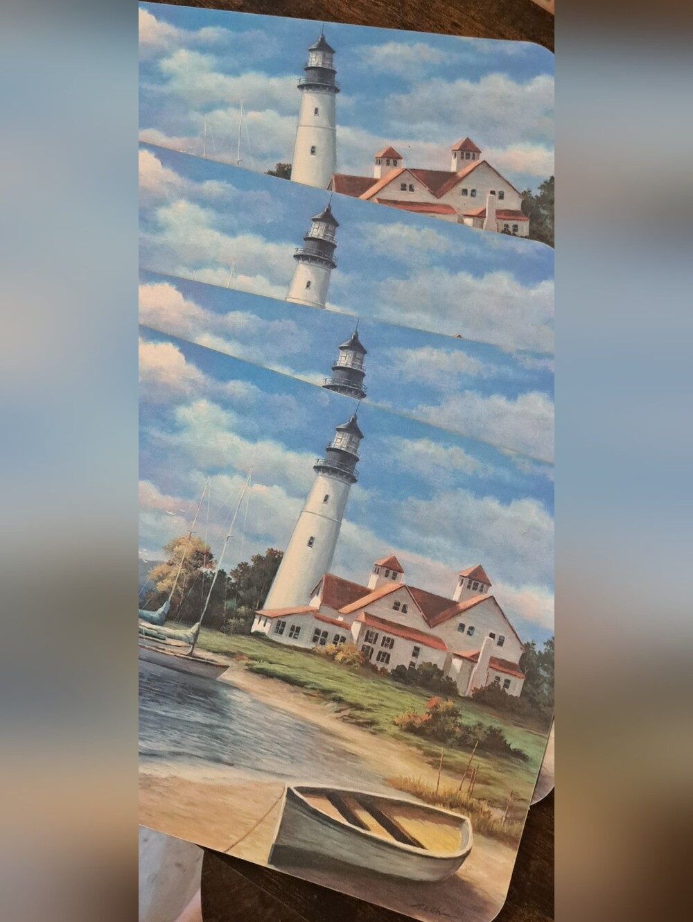 New Set of 4 Light House Mural Placemats Ocean Beach House Coast Vibes Read